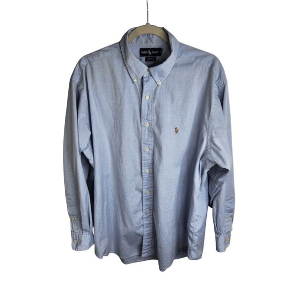 Ralph Lauren Mens Size 17-34‎ Yarmouth Cotton Button Down Oxford Shirt Blue FLAW - Picture 2 of 11